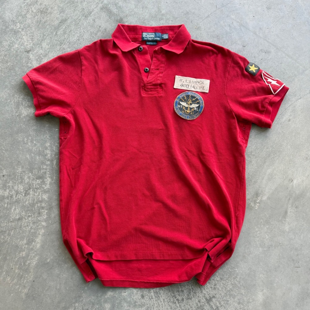 Polo Ralph Lauren Mens Red Military Patch Tiger Graphic Polo Shirt Large Custom